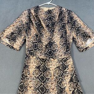 Karen Millen Women’s Elegant Snakeskin Patterned, High Neck Short Sleeve Dress,4